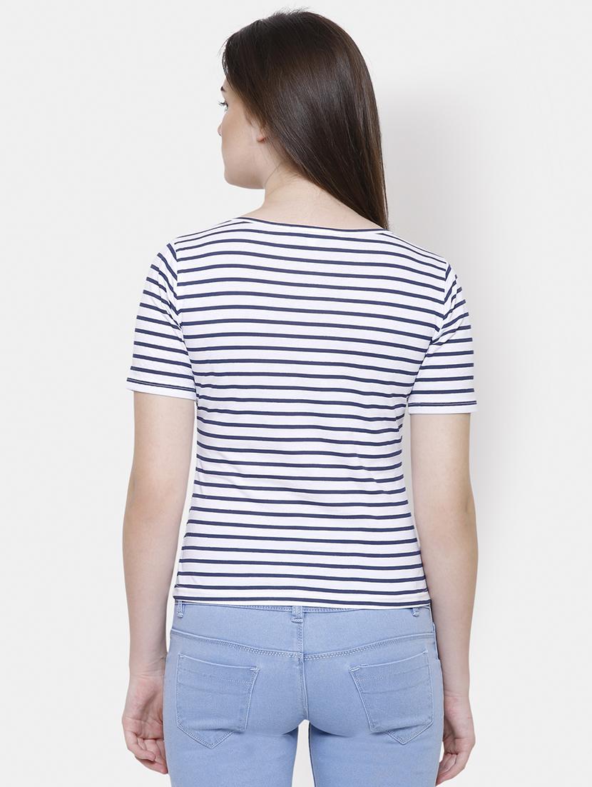 scoop neck stripes print tee - 16245186 - Zoom Image - 3