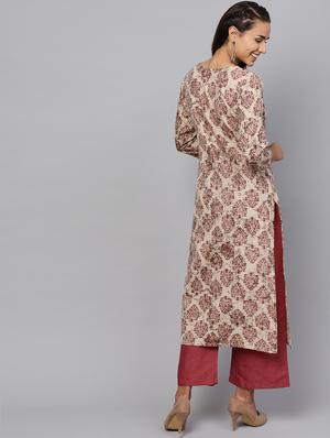 block printed straight kurta - 16245550 - Standard Image - 3