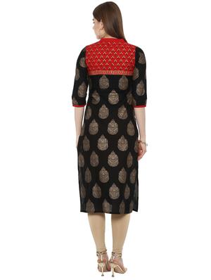 block printed straight kurta - 16245557 - Standard Image - 3