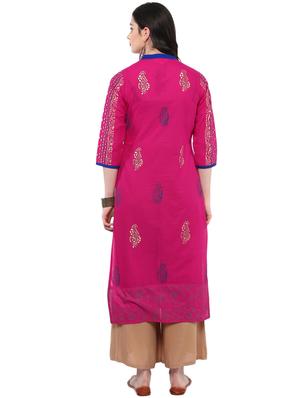 block printed straight kurta - 16245560 - Standard Image - 3