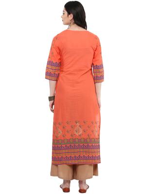 block printed straight kurta - 16245566 - Standard Image - 3