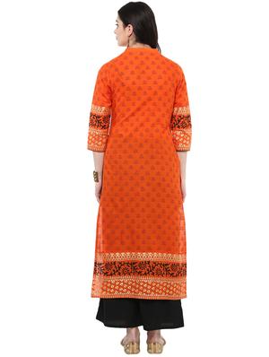 block printed straight kurta - 16245569 - Standard Image - 3
