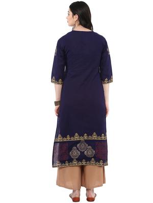 block printed straight kurta - 16245571 - Standard Image - 3