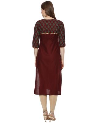 block printed straight kurta - 16245575 - Standard Image - 3
