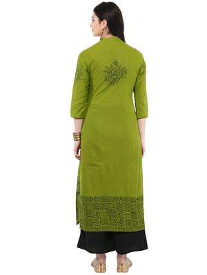 block printed straight kurta - 16245580 - Standard Image - 3