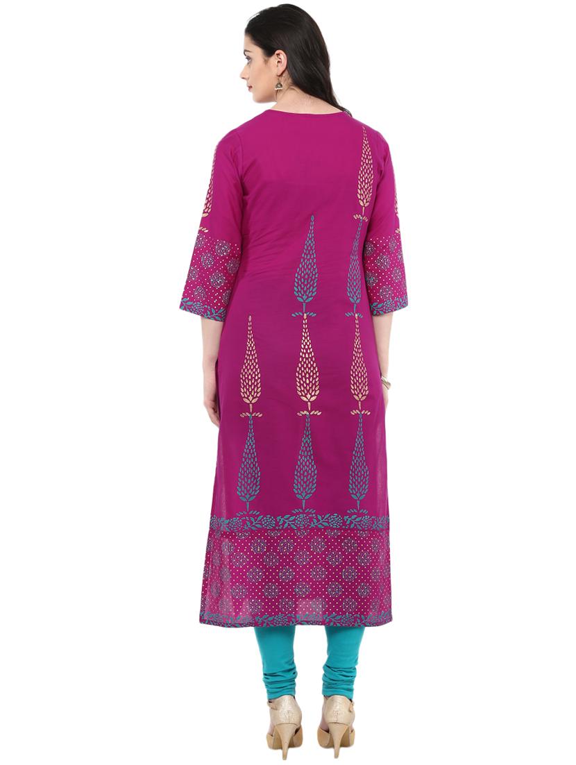 block printed straight kurta - 16245581 - Zoom Image - 3