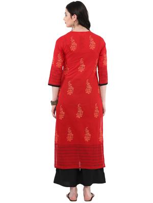 block printed straight kurta - 16245582 - Standard Image - 3