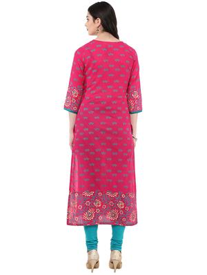 block printed straight kurta - 16245585 - Standard Image - 3
