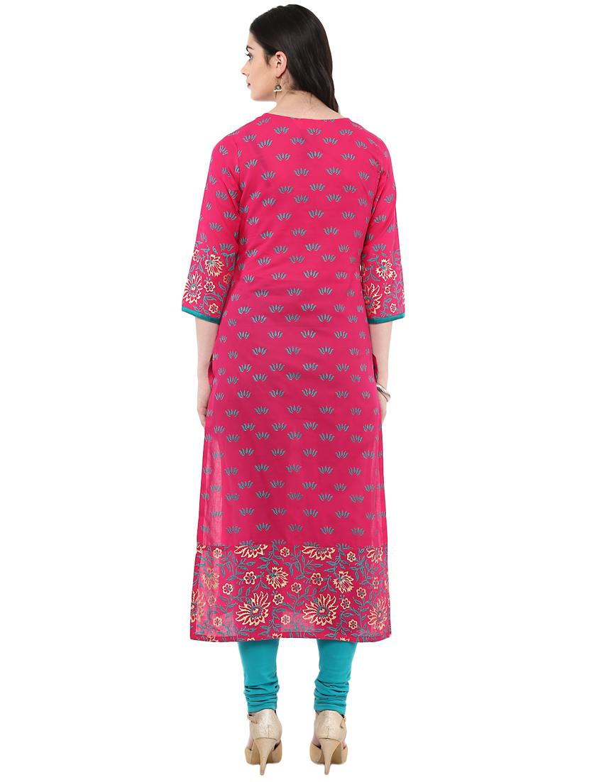 block printed straight kurta - 16245585 - Zoom Image - 3