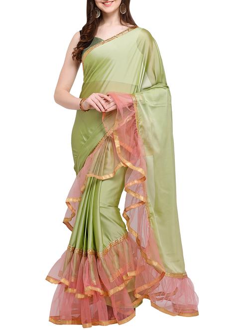 Ruffle bordered fusion saree with blouse - 16245611 - Standard Image - 1