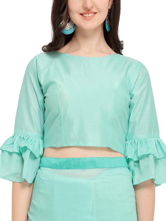 Ruffle bordered fusion saree with blouse - 16245618 - Zoom Image - 3