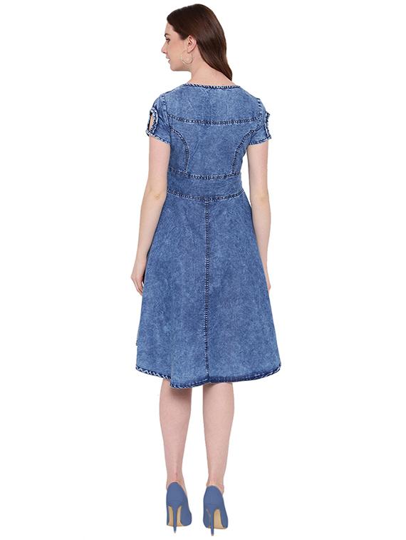 denim detailed a line dress - 16246132 - Zoom Image - 3