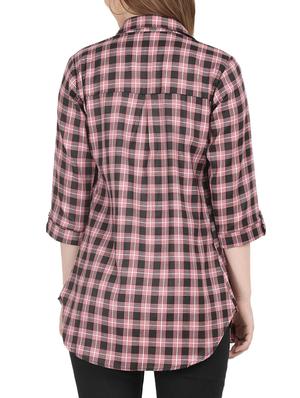 round hem checkered shirt - 16246372 - Standard Image - 3