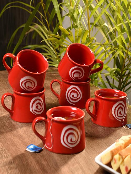 hand painted red coffee mug set(set of 6) - 16251704 - Very Small Image - 1