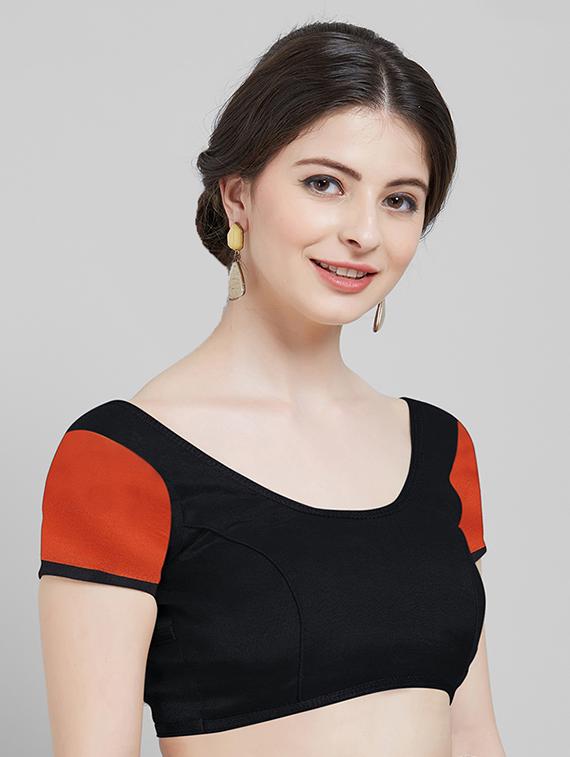 Contrast bordered saree with blouse - 16251914 - Zoom Image - 3
