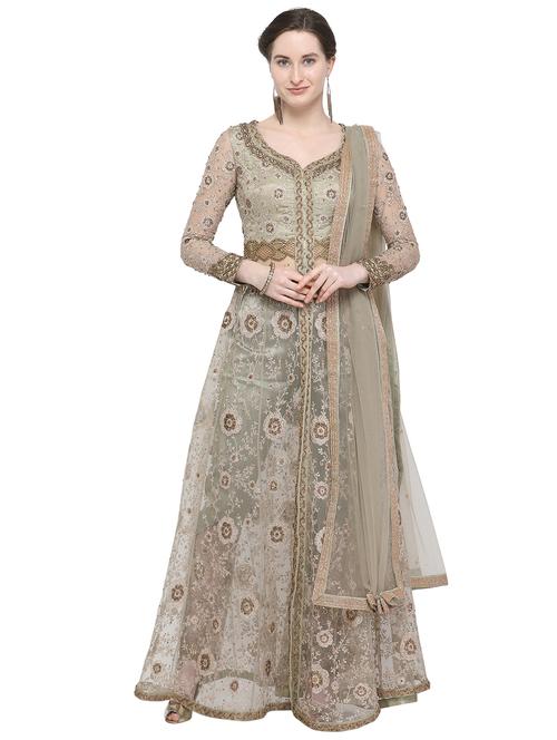 zari embellished unstitched straight pant suit - 16253488 - Very Small Image - 1