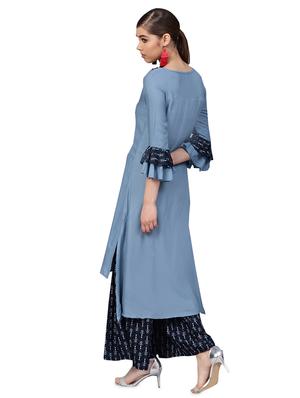 embroidered kurta with sharara set - 16256370 - Standard Image - 3