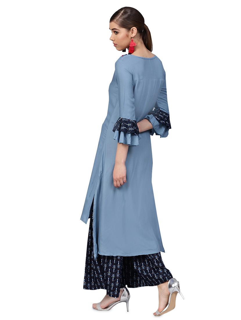 embroidered kurta with sharara set - 16256370 - Zoom Image - 3