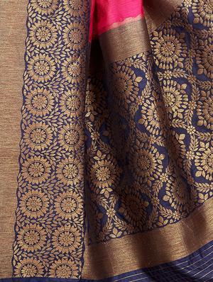 contrast zari border woven saree with blouse - 16256603 - Standard Image - 3