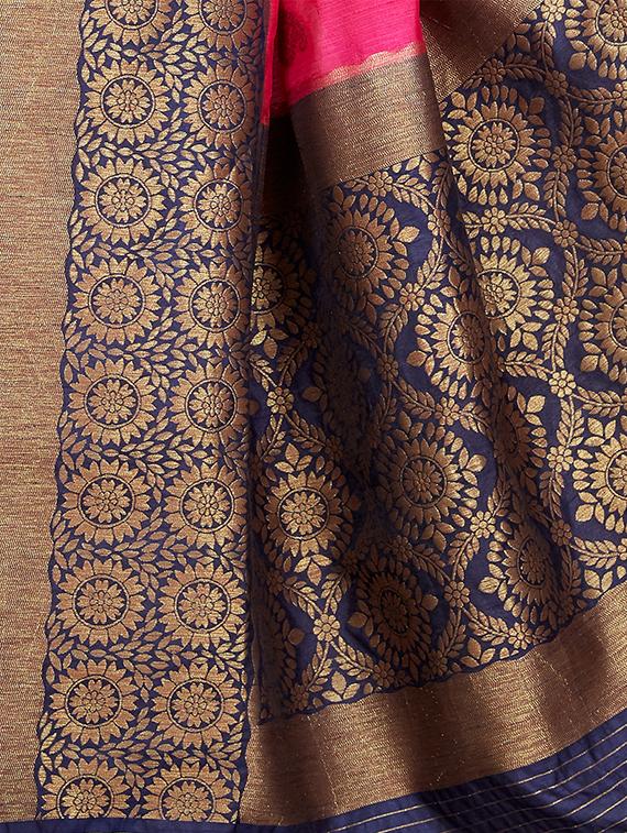 contrast zari border woven saree with blouse - 16256603 - Zoom Image - 3