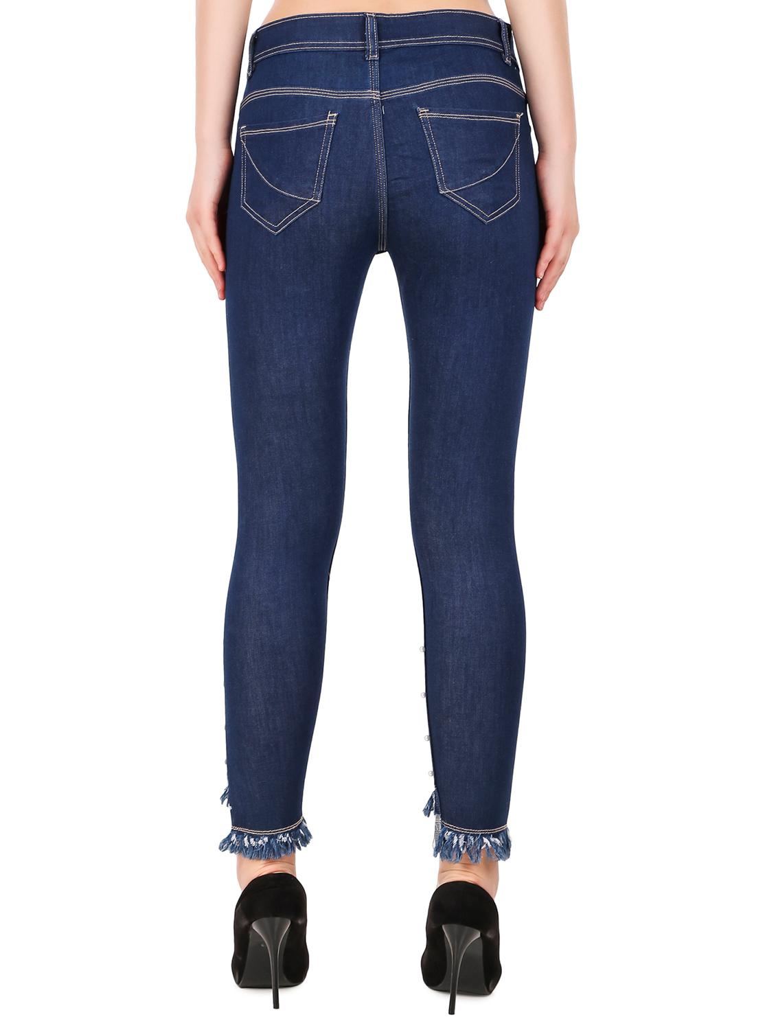 frayed hem pearl embellished jeans - 16256982 - Zoom Image - 3