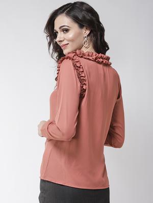 frill trim tie knot neck top - 16258312 - Standard Image - 3
