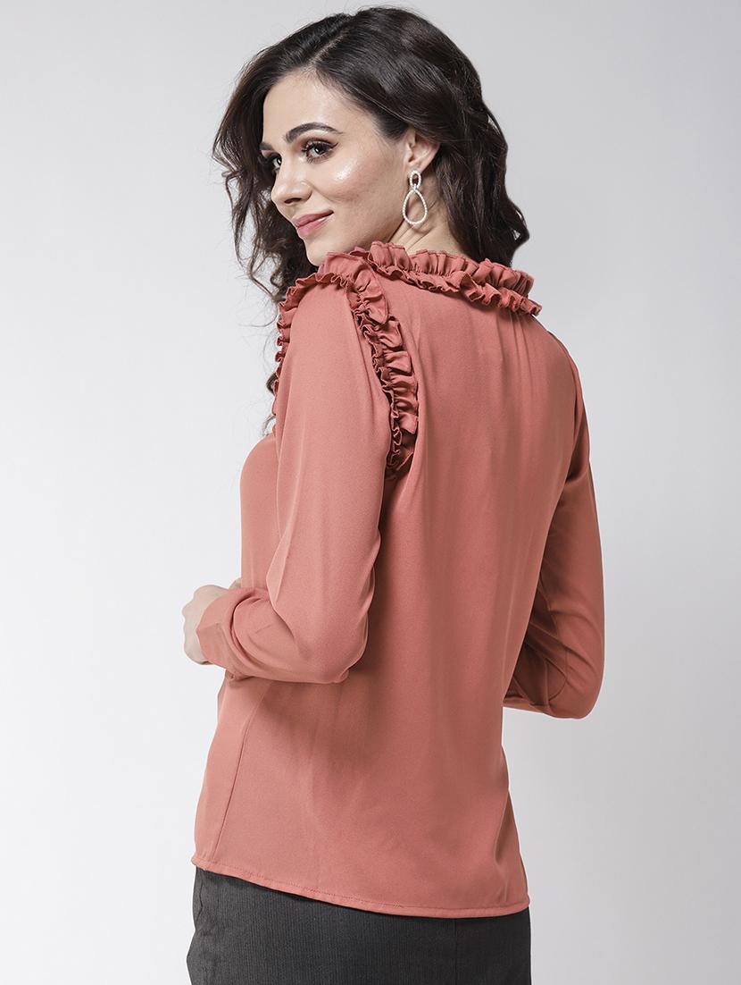 frill trim tie knot neck top - 16258312 - Zoom Image - 3
