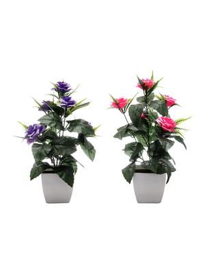 foliyaj combo of 2 artificial plants with purple and pink roses - 16258784 - Standard Image - 3