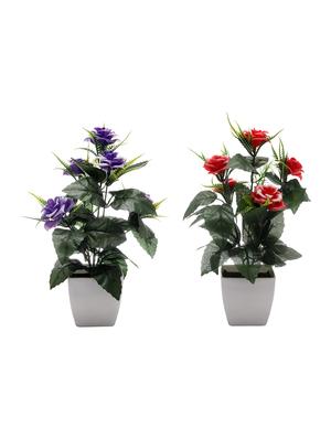 foliyaj combo of 2 artificial plants with purple and red roses - 16258785 - Standard Image - 3