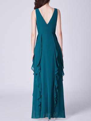 Ruffle pleated deep neck fit & flare gown - 16258867 - Standard Image - 3