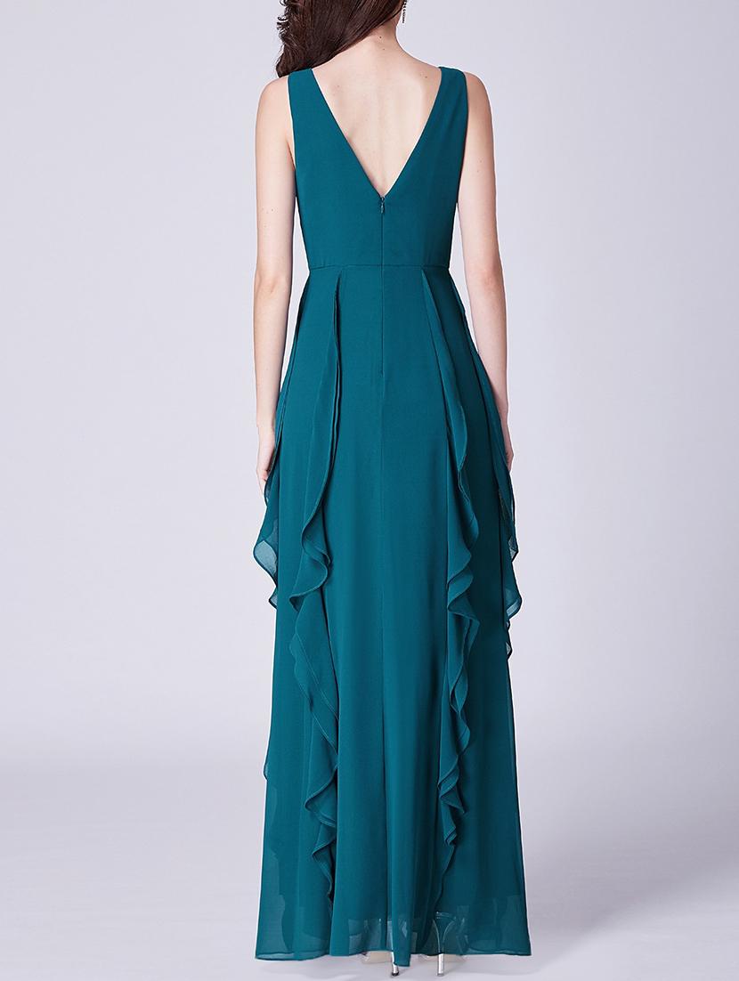 Ruffle pleated deep neck fit & flare gown - 16258867 - Zoom Image - 3