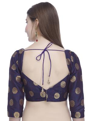 blue raw silk brocade blouse - 16259477 - Standard Image - 3