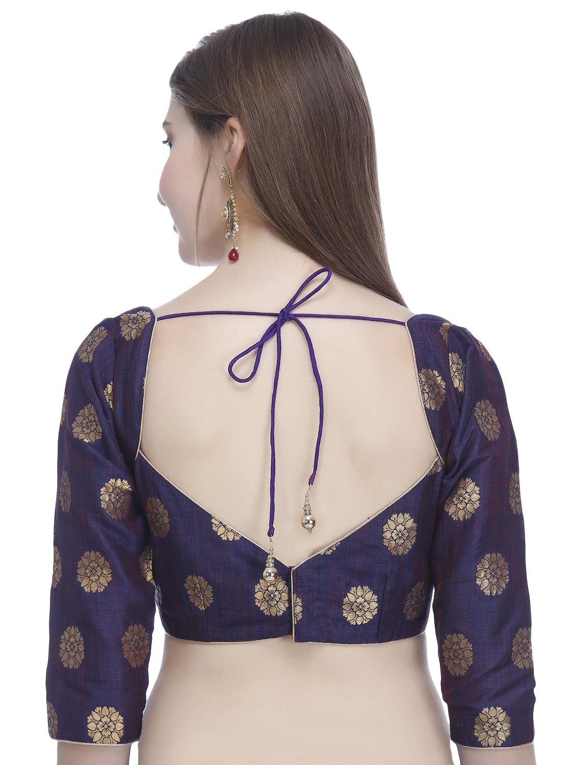 blue raw silk brocade blouse - 16259477 - Zoom Image - 3