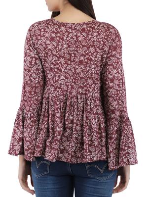 bell sleeved floral gathered top - 16260541 - Standard Image - 3