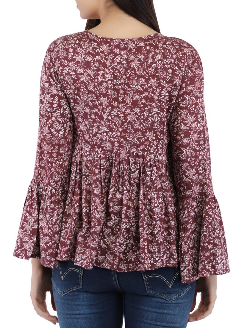 bell sleeved floral gathered top - 16260541 - Zoom Image - 3