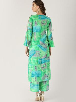 Printed straight kurta palazzo set - 16261470 - Standard Image - 3