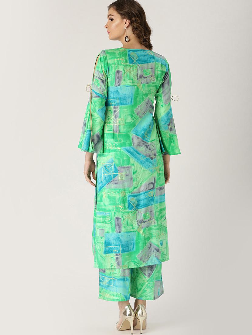 Printed straight kurta palazzo set - 16261470 - Zoom Image - 3