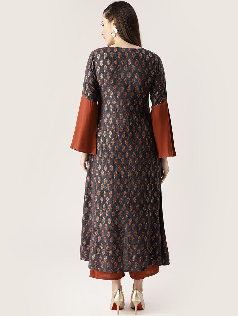 Printed a-line kurta palazzo set - 16261471 - Zoom Image - 3
