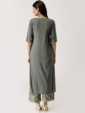 Printed straight kurta palazzo set - 16261474 - Standard Image - 3