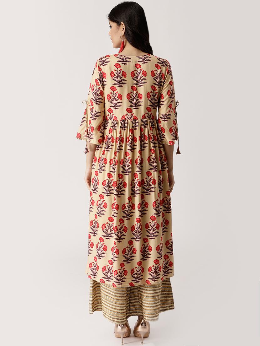 Floral Flared kurta palazzo set - 16261479 - Zoom Image - 3