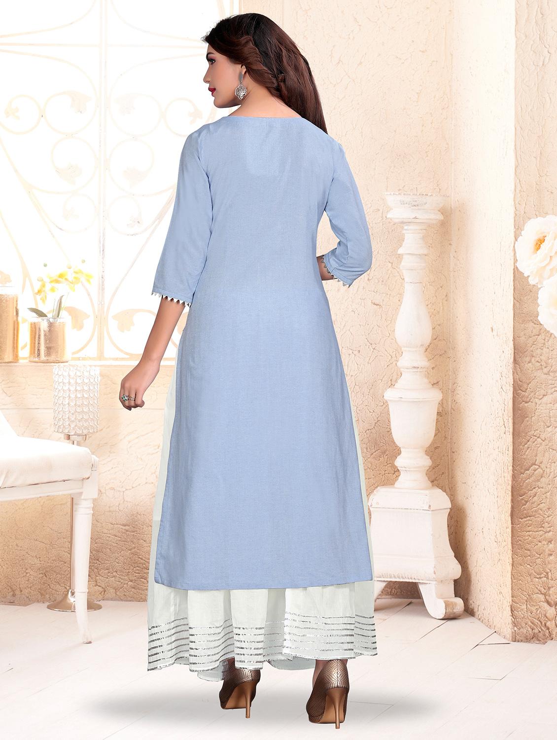 gota lace kurta with skirt set - 16262338 - Zoom Image - 3