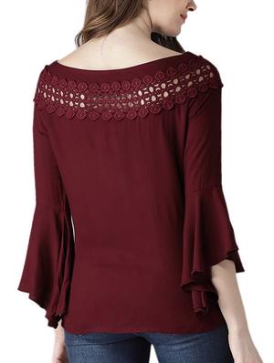 crochet panel boat neck top - 16262764 - Standard Image - 3