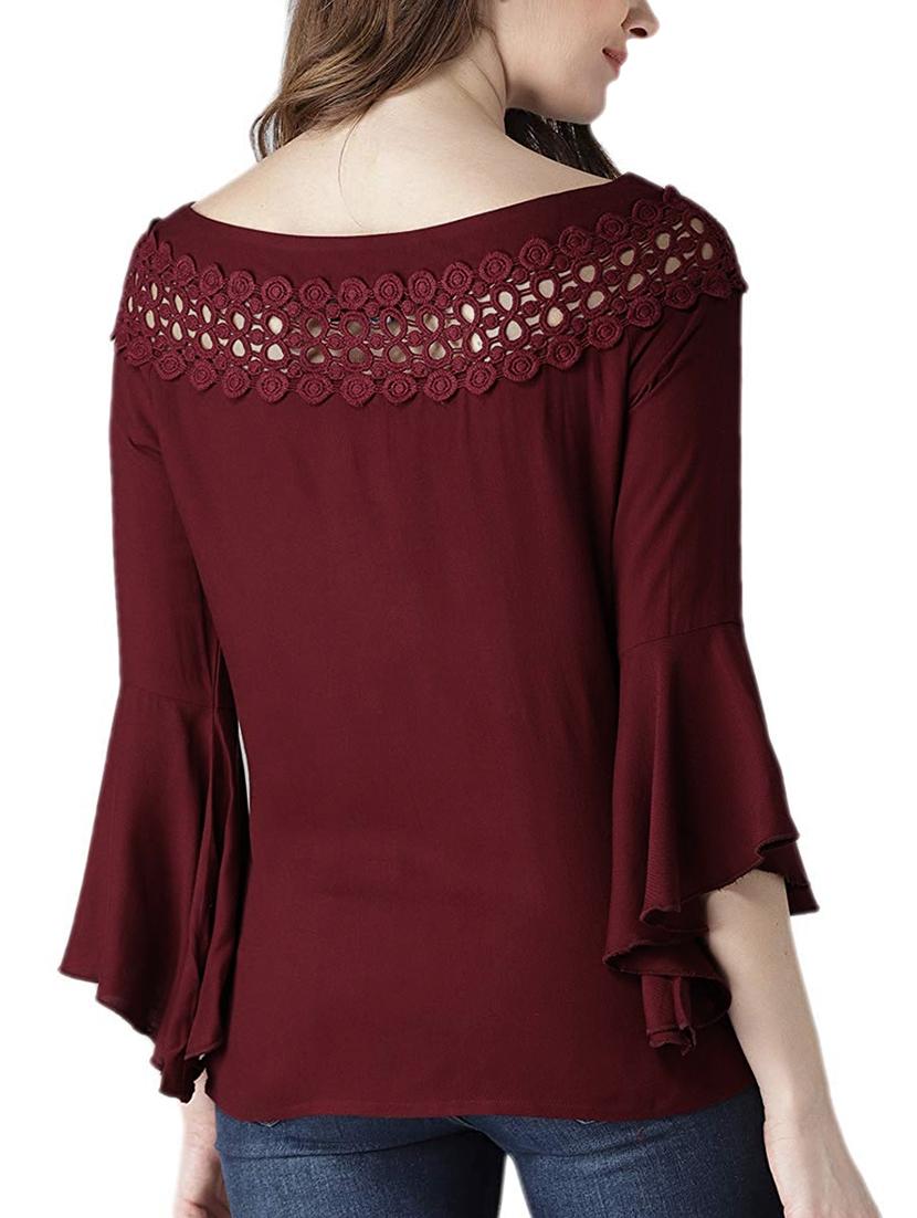crochet panel boat neck top - 16262764 - Zoom Image - 3