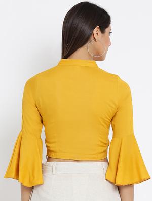 v neck belle sleeved crop top - 16262823 - Standard Image - 3