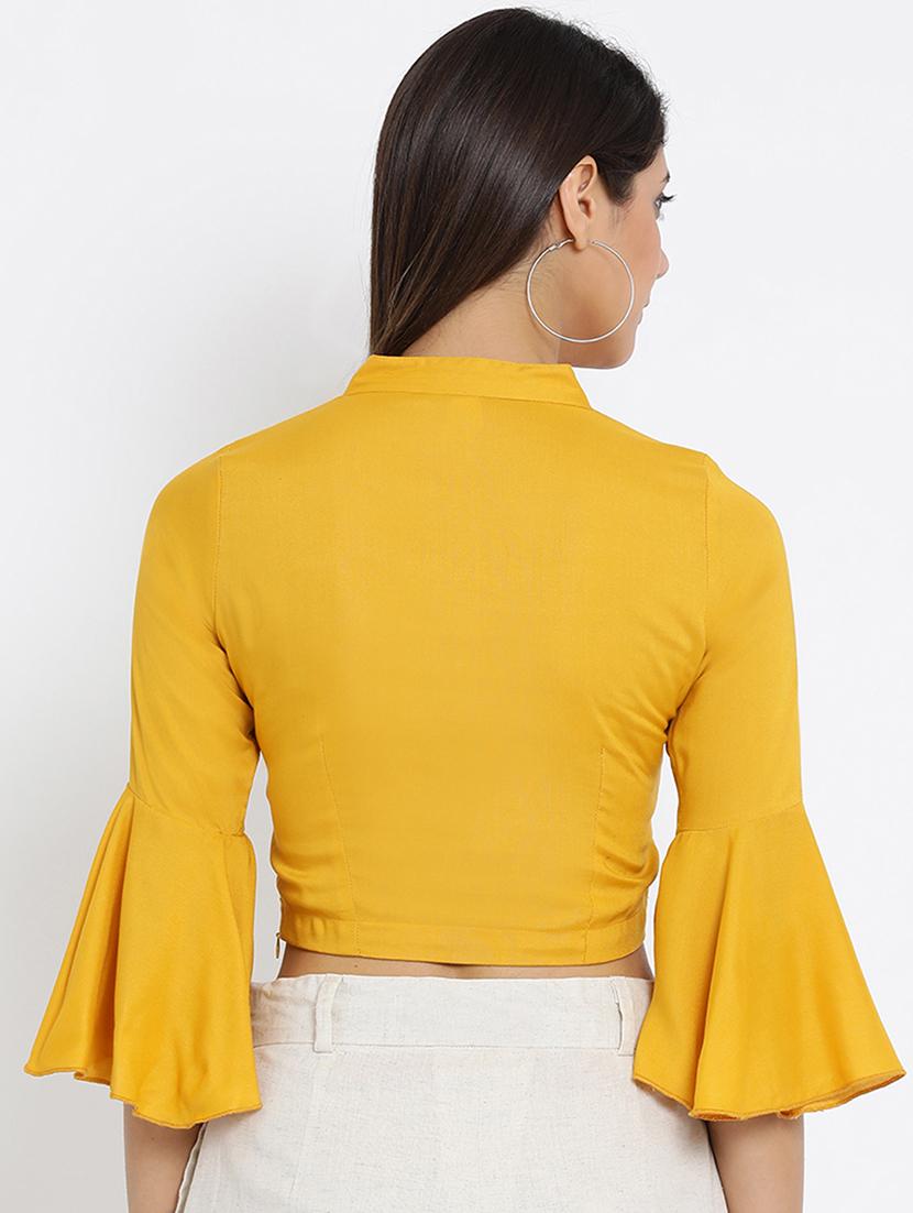 v neck belle sleeved crop top - 16262823 - Zoom Image - 3