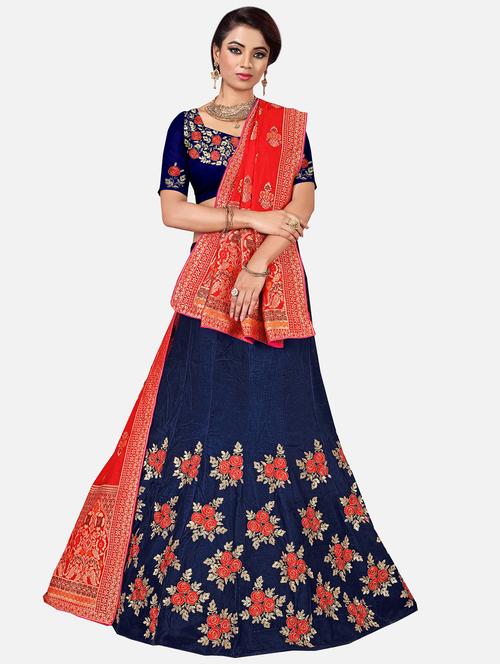 floral embroidered a-line lehenga - 16262901 - Standard Image - 1
