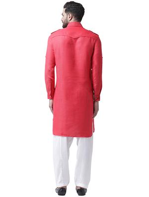 pink silk blend pathani kurta - 16263347 - Standard Image - 3