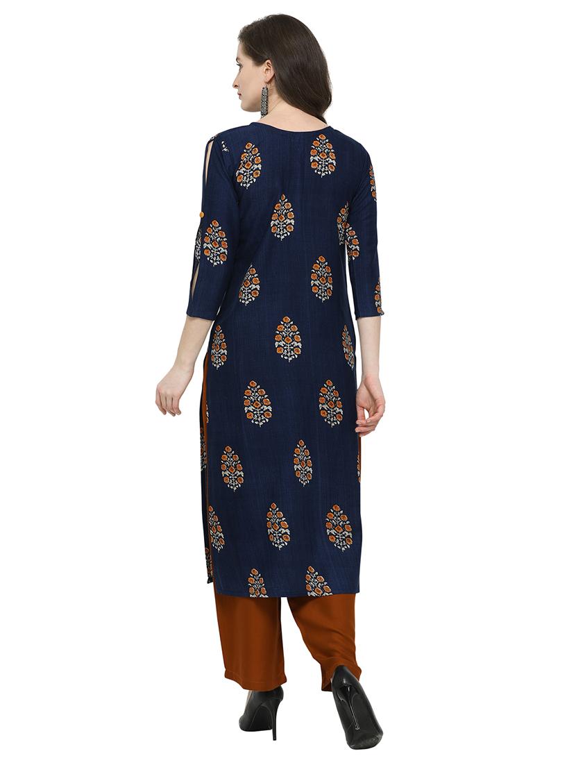 floral printed straight kurta - 16263362 - Zoom Image - 3