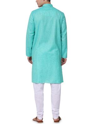 aqua blue solid kurta pyjama set - 16264075 - Standard Image - 3