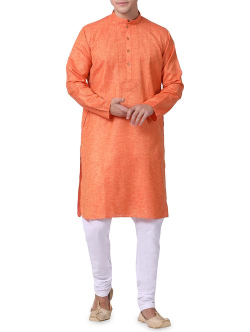 orange cotton kurta pyjama set - 16264076 - Standard Image - 1
